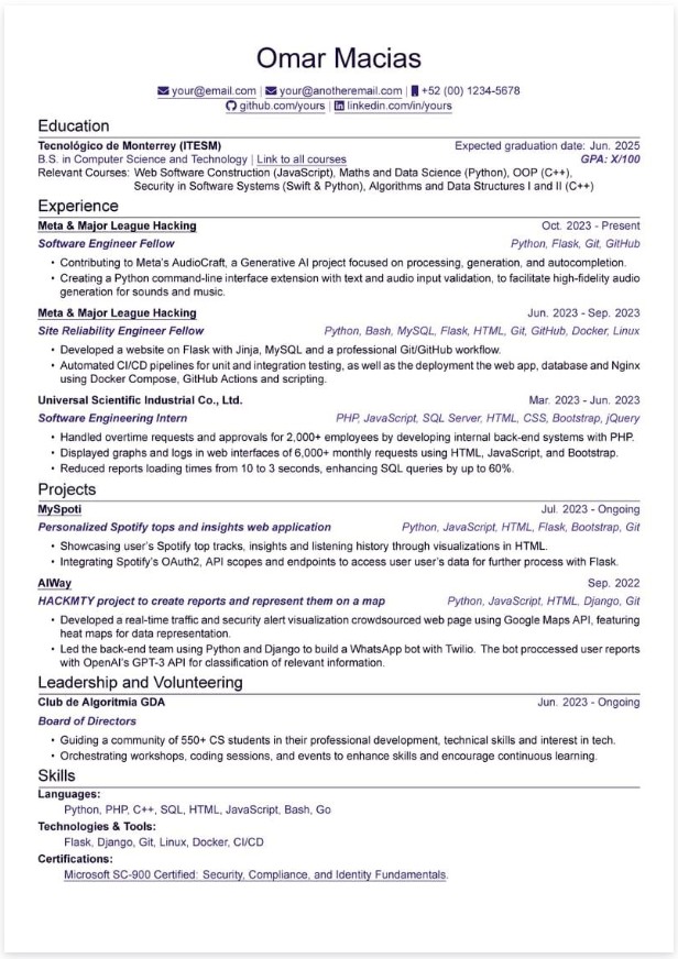 Template CV Template Académique 1