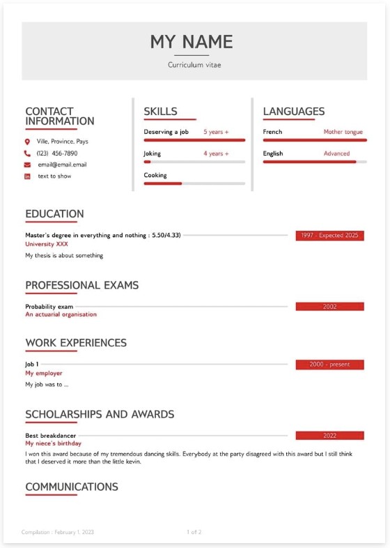 Template CV Template Académique 10