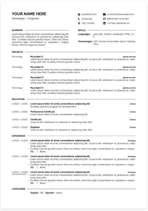 Template CV Template Académique 3