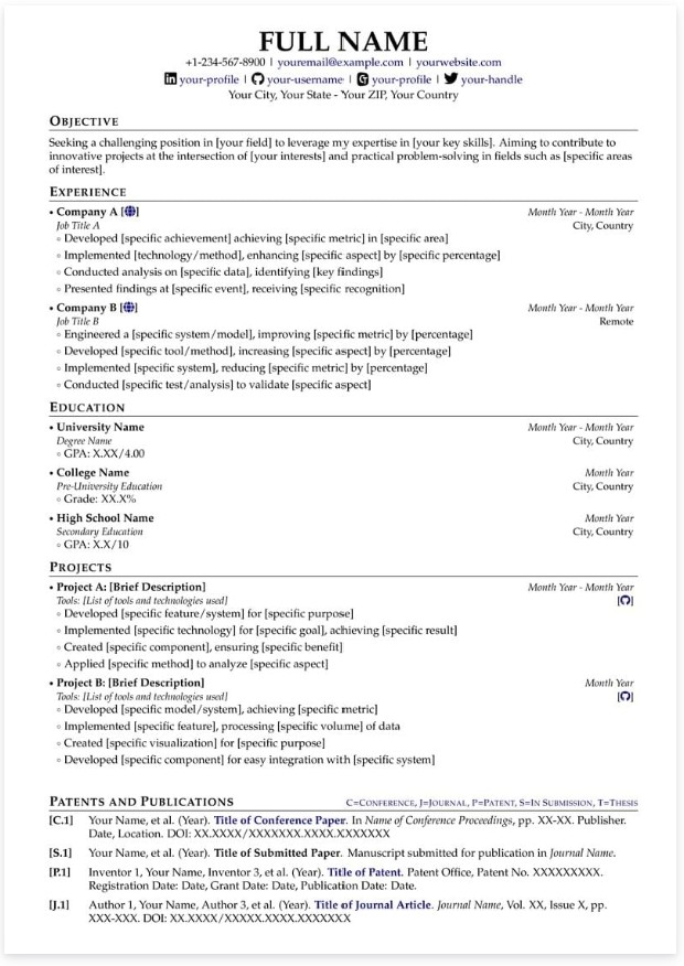 Template CV Template Académique 6